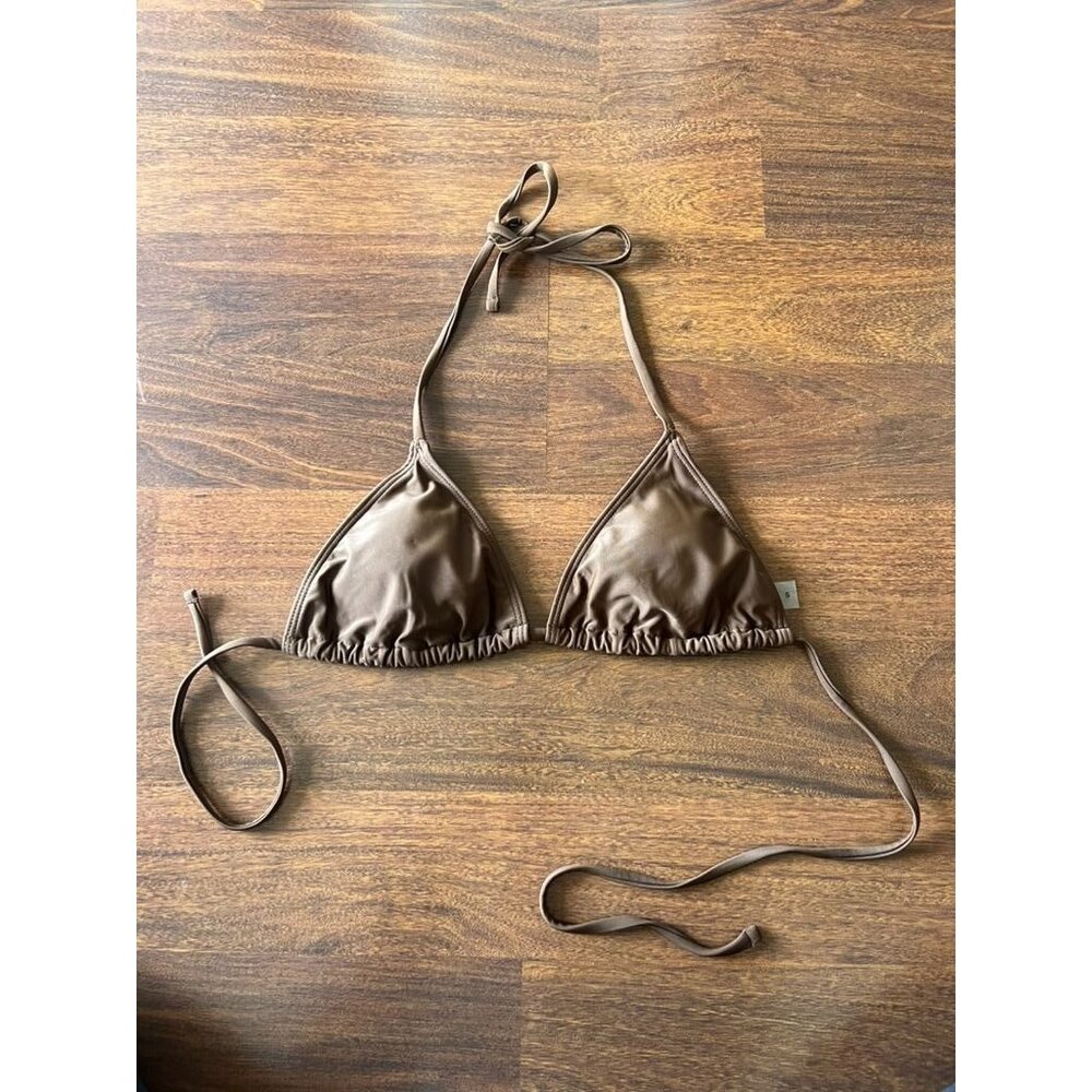 SHEIN Brown Triangle Bikini Top Small Tie Back Halter Swim Top